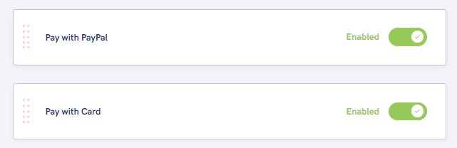 Screenshot of payment methods (PayPal or card)