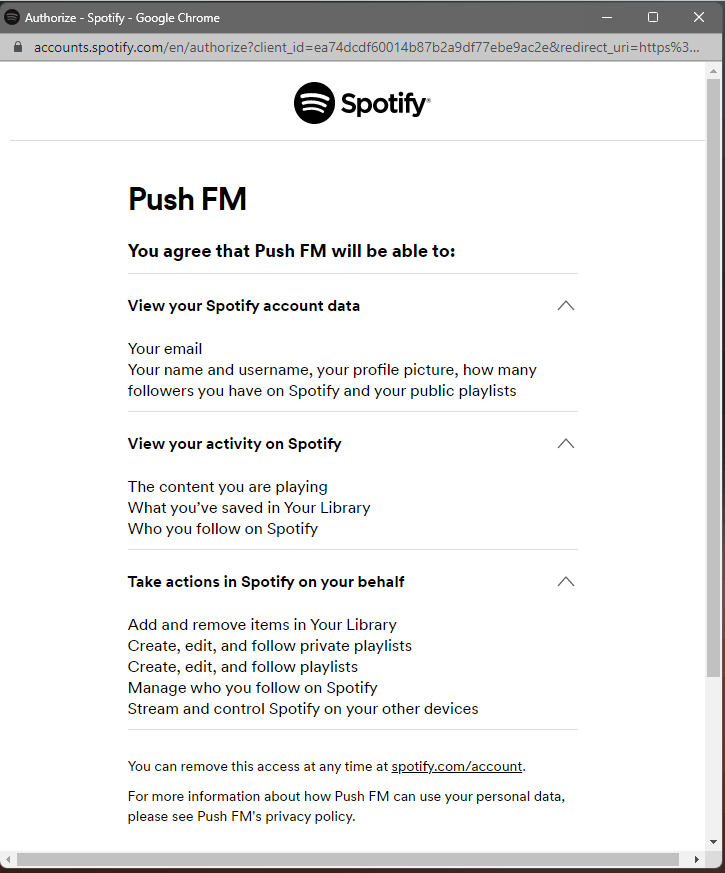 Spotify authorisation