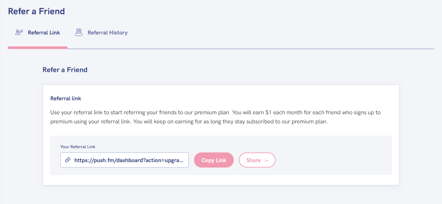 How to refer a friend to premium PUSH Support Hub